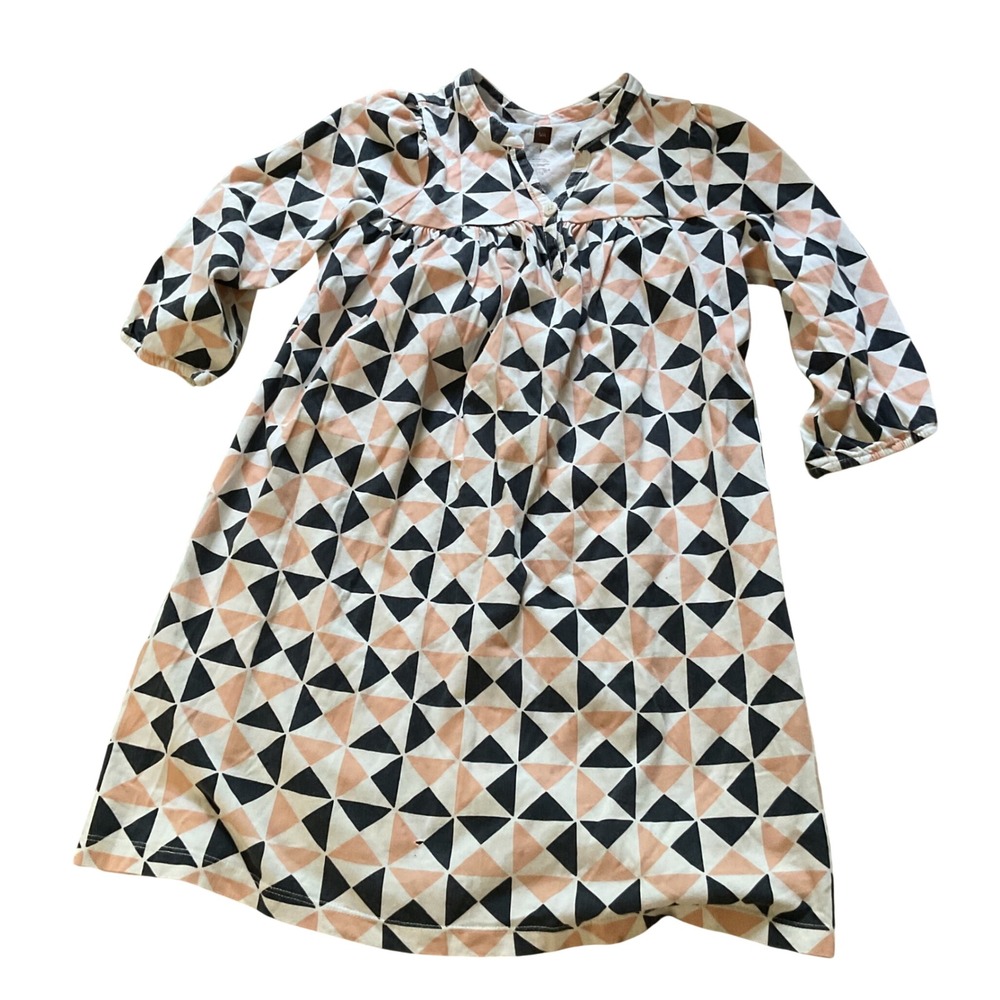 Tea Collection Kids Geometric Triangle Print Cotton Jersey Dress Peach Gray 7